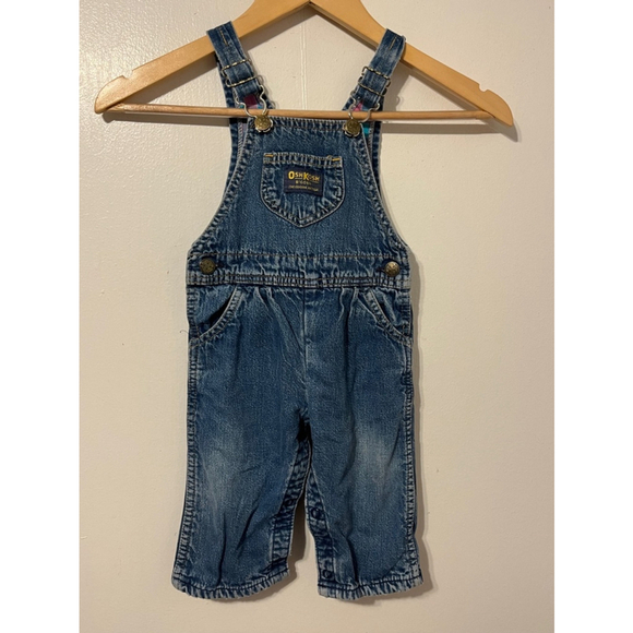 Vintage OshKosh Blue Denim Fleece Lined Little Girl Overalls Sz 18 Months - Picture 1 of 4